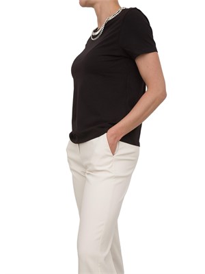 T-shirt nera Kocca con doppio dettaglio in strass sul collo in DONNA