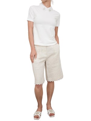 Short Kocca in lino beige con perle applicate sul fondo in DONNA