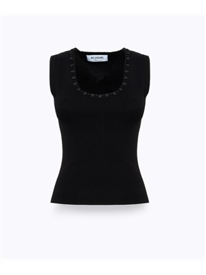 Twin-set Blugirl cardigan e top in viscosa nera con rose applicate a mano in DONNA