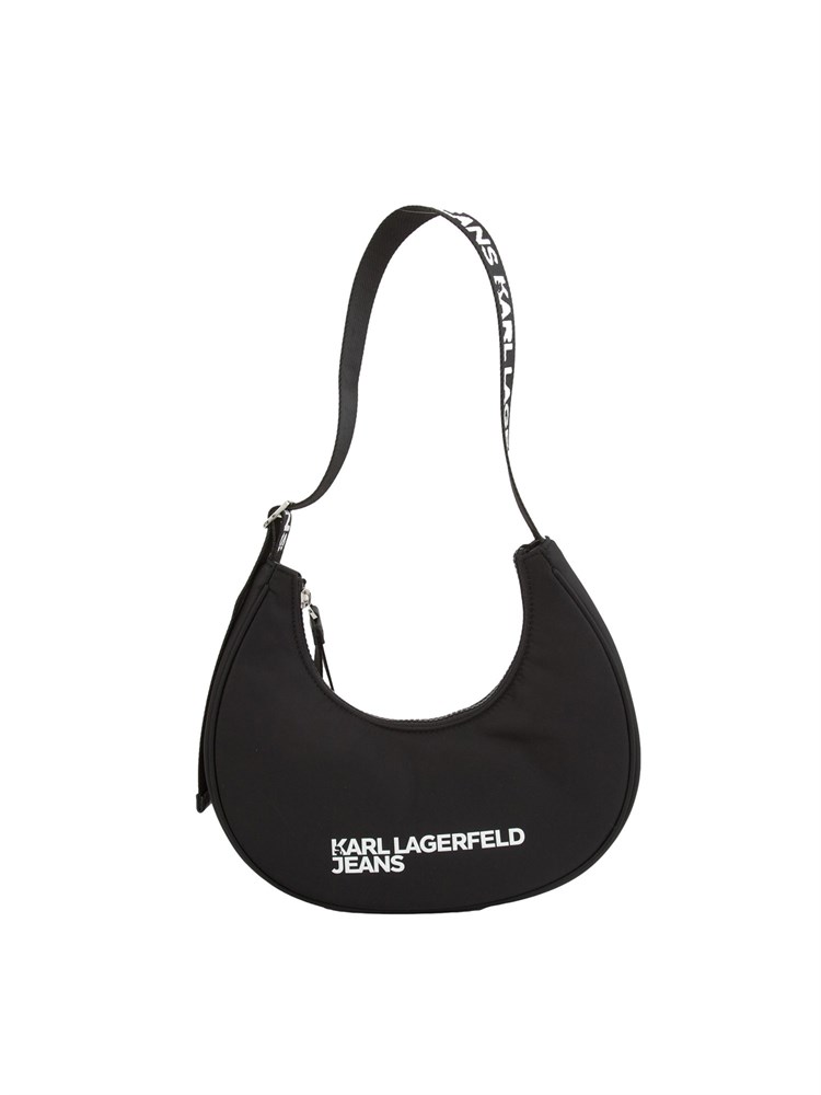 K.LAGERFELD Borsa a spalla Karl Lagerfeld Jeans in similpelle nera con logo lettering a contrasto