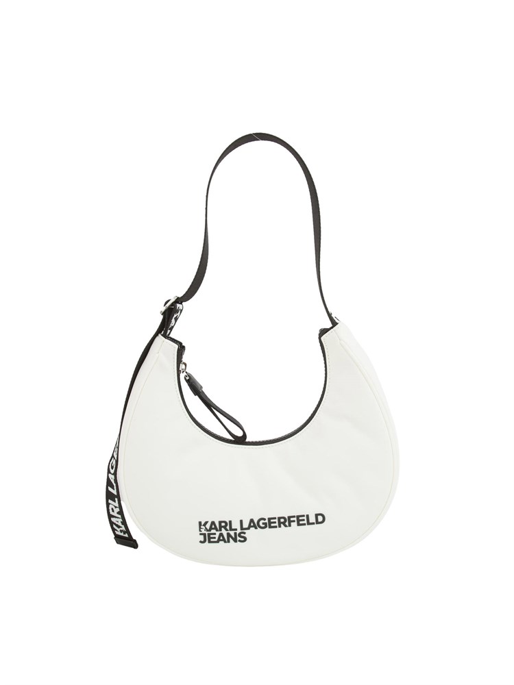 K.LAGERFELD Borsa a spalla Karl Lagerfeld Jeans in similpelle bianca con logo lettering a contrasto