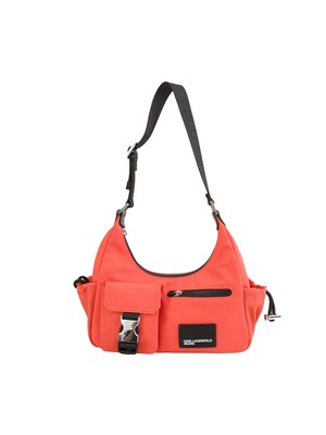 K.LAGERFELD Borsa a spalla utility Karl Lagerfeld Jeans in nylon corallo con tasche. in DONNA