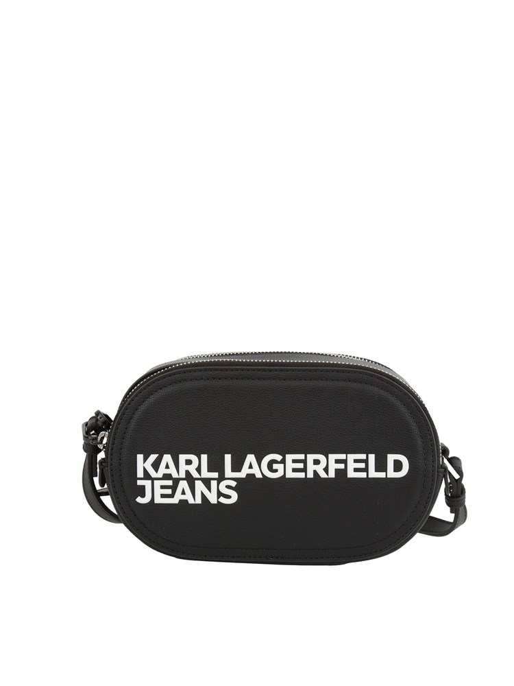 K.LAGERFELD Borsa a tracolla Karl Lagerfeld Jeans in similpelle nera con logo lettering a contrasto e doppia zip