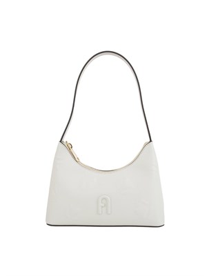Borsa a spalla donna Furla Diamante in pelle bianca con rilievo fiore tono su tono in DONNA