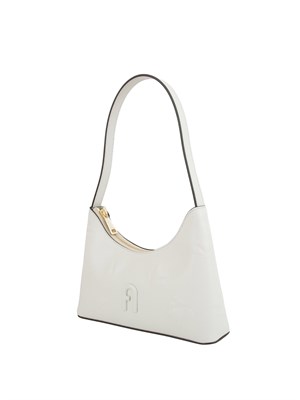 Borsa a spalla donna Furla Diamante in pelle bianca con rilievo fiore tono su tono in DONNA