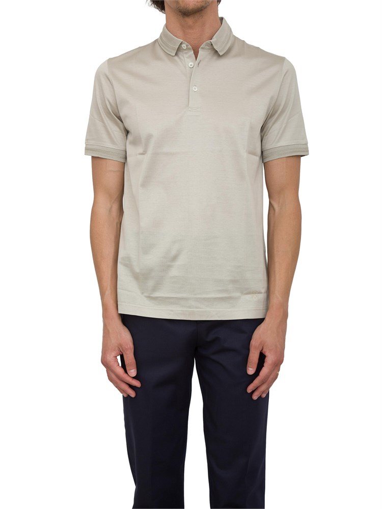 Polo con bottoni Corneliani verde chiaro in filo di Scozia
