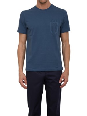 T-shirt girocollo Corneliani blu con stampa logo scomposto e ricamo in UOMO