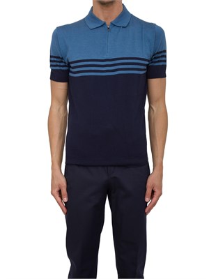 Polo Corneliani blu/azzurro in cotone e seta in UOMO