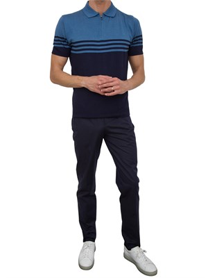 Polo Corneliani blu/azzurro in cotone e seta in UOMO