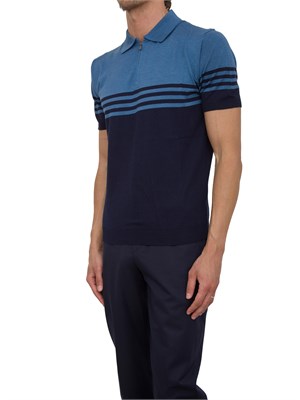 Polo Corneliani blu/azzurro in cotone e seta in UOMO