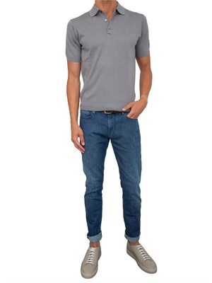 Polo uomo Corneliani in misto seta e cotone grigio in UOMO