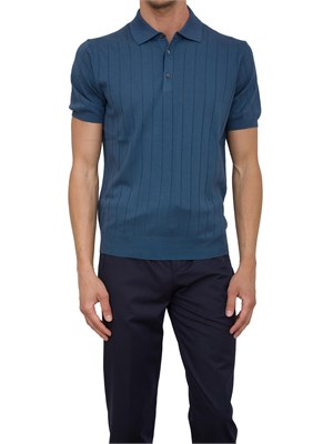 Polo Corneliani blu in cotone con ricamo logo in UOMO