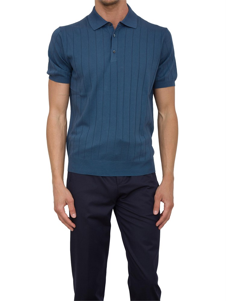 Polo Corneliani blu in cotone con ricamo logo