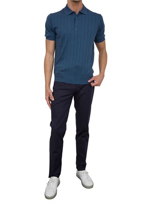 Polo Corneliani blu in cotone con ricamo logo in UOMO