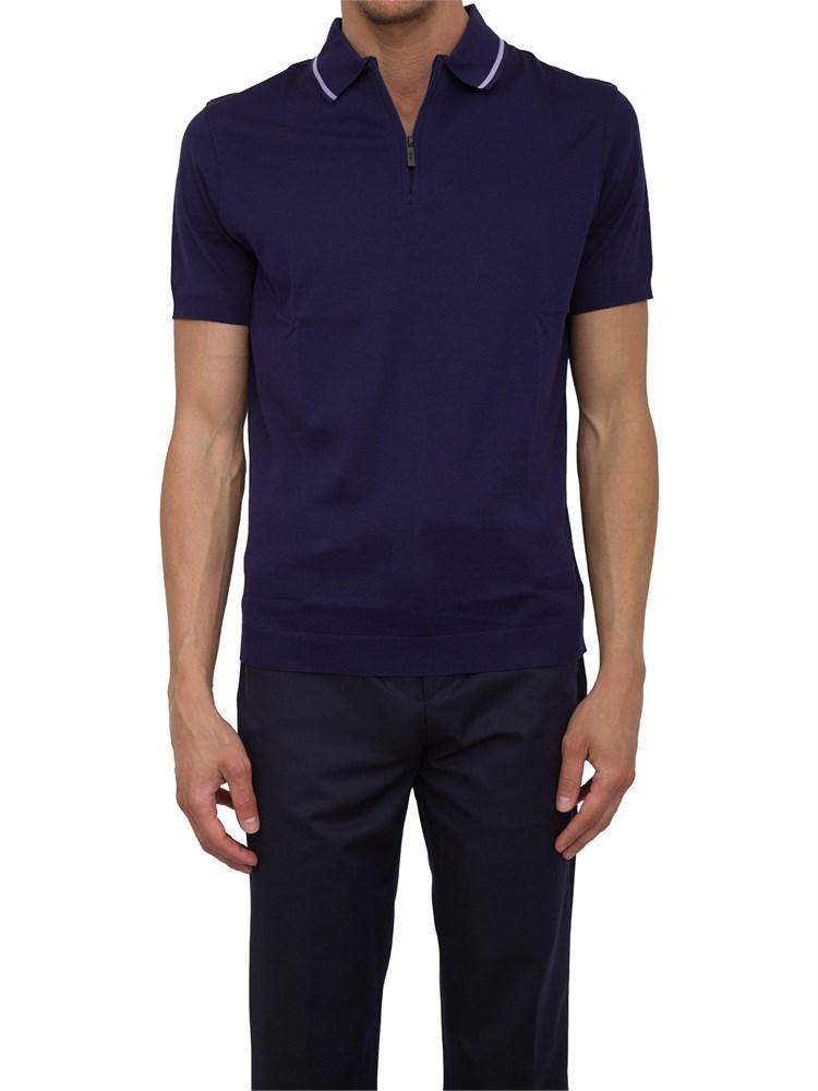 Polo con zip Corneliani viola in cotone