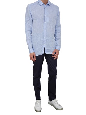 Camicia Corneliani azzurro in puro lino in UOMO