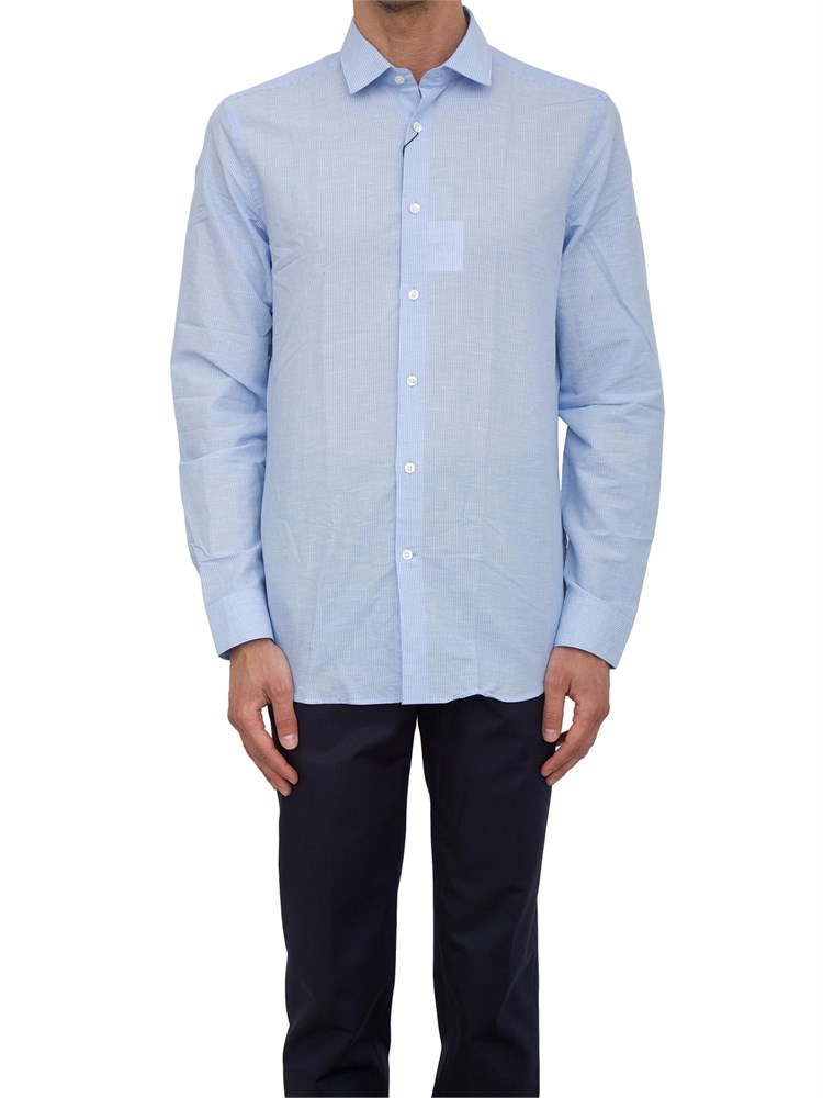 Camicia Corneliani a righe azzurro in misto lino