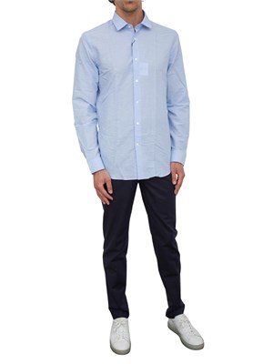 Camicia Corneliani a righe azzurro in misto lino in UOMO
