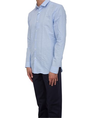 Camicia Corneliani a righe azzurro in misto lino in UOMO