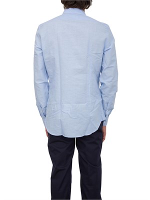 Camicia Corneliani a righe azzurro in misto lino in UOMO