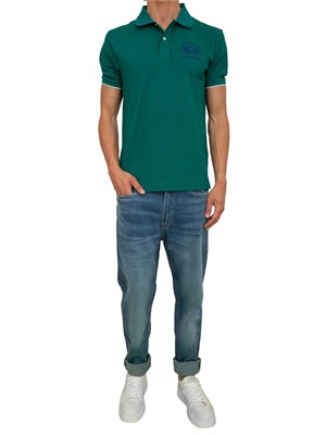 Polo uomo La Martina in cotone verde con logo grande e sottocollo con logo a contrasto in UOMO