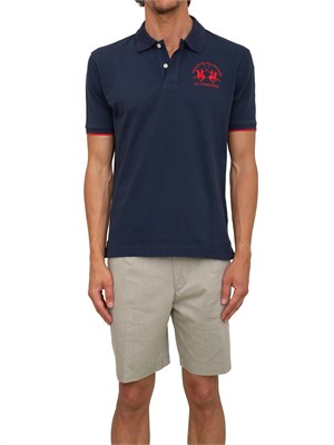 Polo uomo La Martina in cotone blu con ricamo logo e sottocollo logo in UOMO