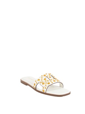 TWIN-SET Sandali slide Twinset in pelle bianco con borchie in DONNA