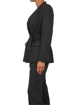 Giacca monopetto Emme Marella in viscosa e lana stretch grigio antracite con cintura in vita in DONNA