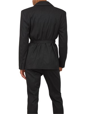 Giacca monopetto Emme Marella in viscosa e lana stretch grigio antracite con cintura in vita in DONNA