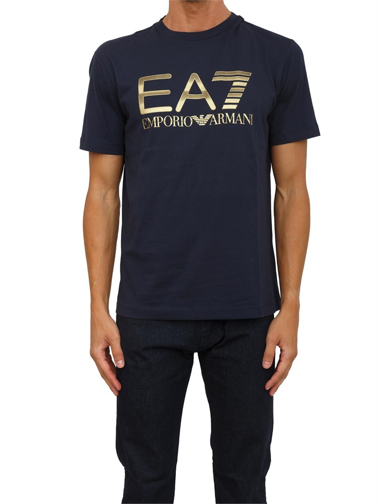 EA7 EMPORIO ARMANI T-shirt blu EA7 Logo Series in cotone con maxi logo