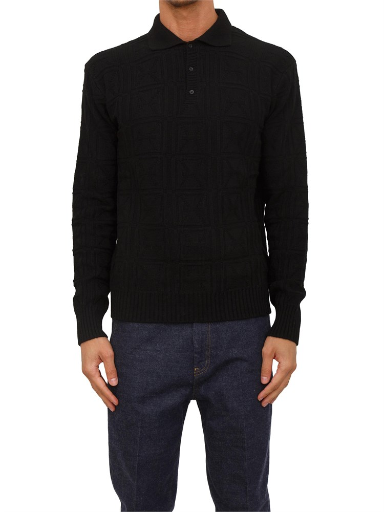 Maglia Richmond X uomo in lana nera con lavorazione logo all over
