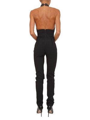 Tuta Elisabetta Franchi in crêpe nero e tulle con ricami cocco in DONNA