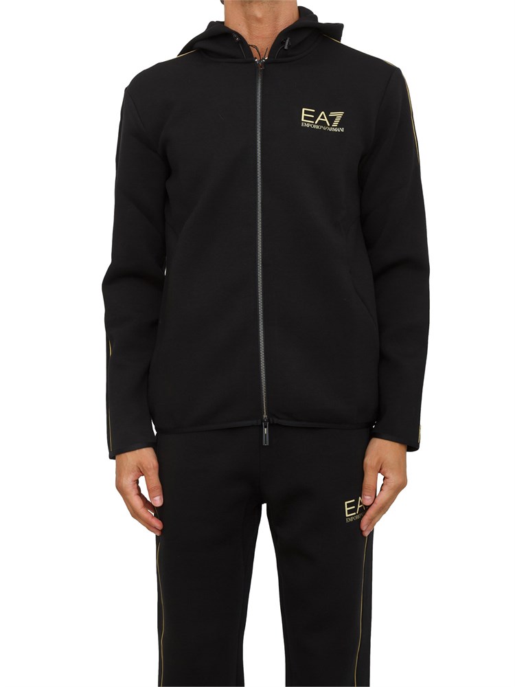 EA7 EMPORIO ARMANI Felpa con cappuccio nero EA7 Gold Label in misto viscosa
