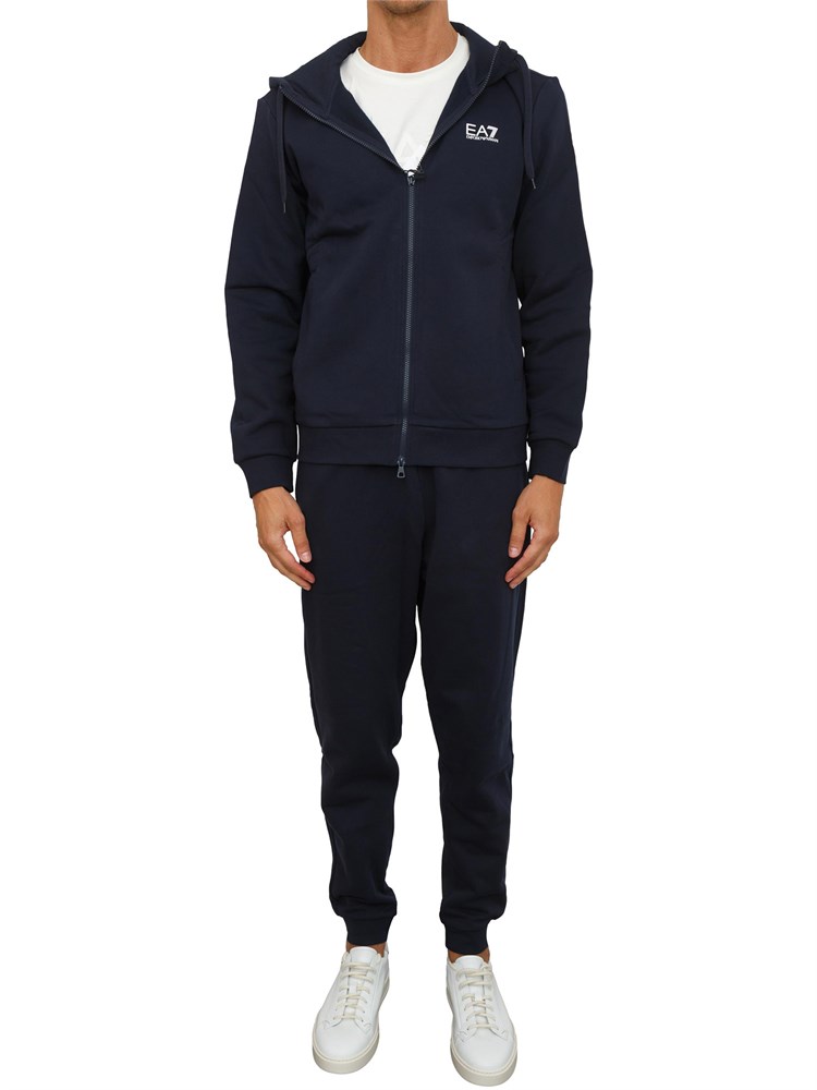 EA7 EMPORIO ARMANI Tuta sportiva blu EA7 con cappuccio Core Identity in misto cotone