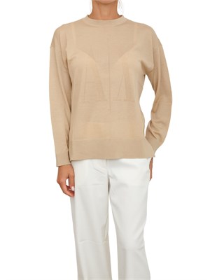 Maglia donna Armani Exchange in misto viscosa beige con maxi logo tono su tono in DONNA