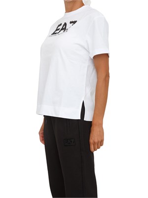 T-shirt EA7 Emporio Armani in cotone nero con maxi logo paillettes a contrasto in DONNA
