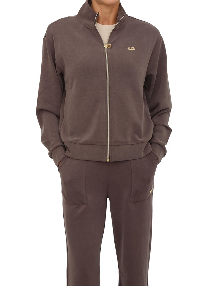 Felpa EA7 Emporio Armani in misto modal stretch marrone