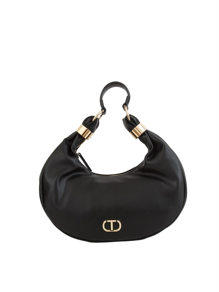 TWIN-SET Borsa hobo Twinset in ecopelle nera con inserti oro