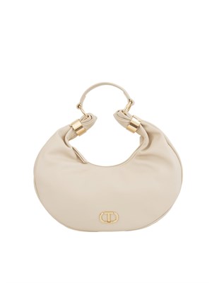 TWIN-SET Borsa hobo Twinset in ecopelle avorio con inserti oro in DONNA