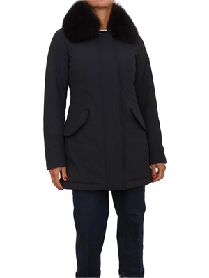 Piumino liscio Peuterey in piuma e nylon nero con collo pelliccia volpe in DONNA
