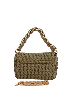 Borsa Le Muse Marella con intreccio e strass verde militare in DONNA