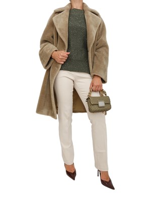 Maglia Marella in misto cashmere verde con paillettes e spacco con bottone in DONNA