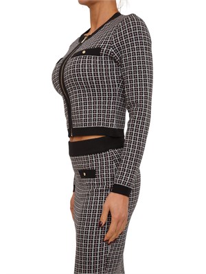 Cardigan Fracomina in viscosa motivo jacquard geometrico nero in DONNA