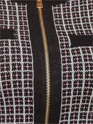 Cardigan Fracomina in viscosa motivo jacquard geometrico nero in DONNA