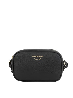 Tracolla Emporio Armani in ecopelle nera con tracolla logata in tessuto in DONNA