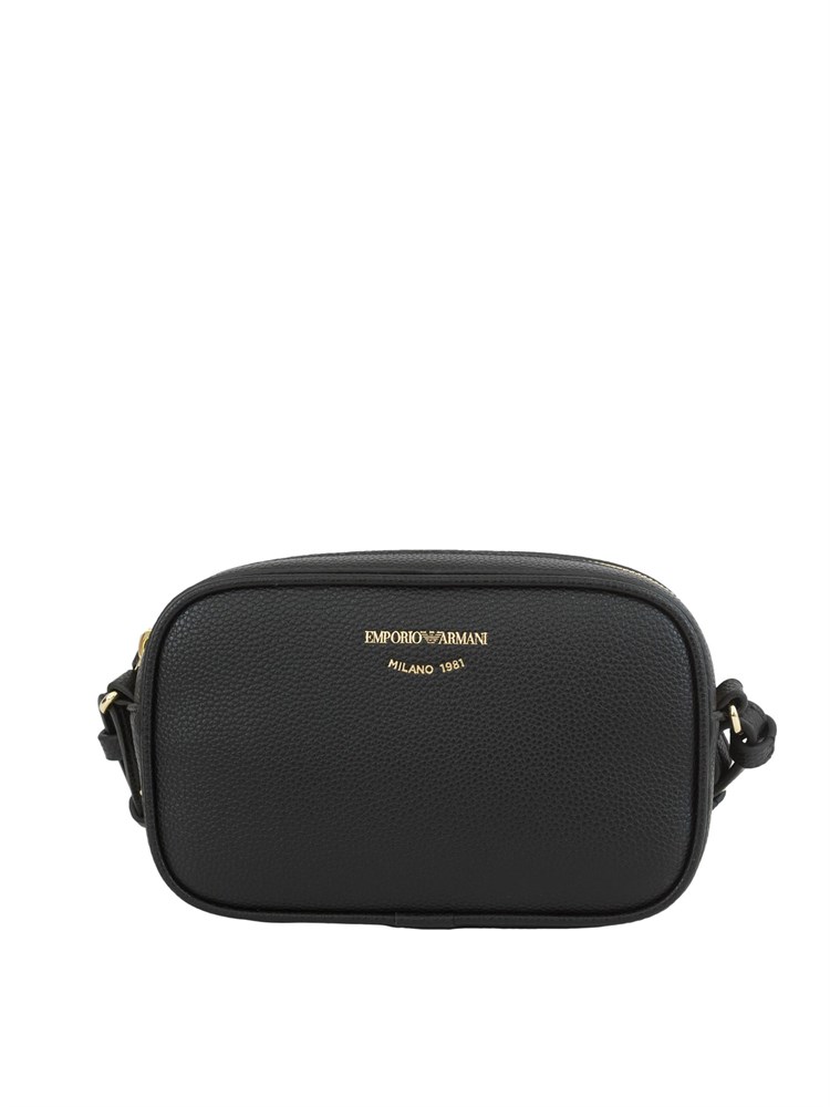 Tracolla Emporio Armani in ecopelle nera con tracolla logata in tessuto