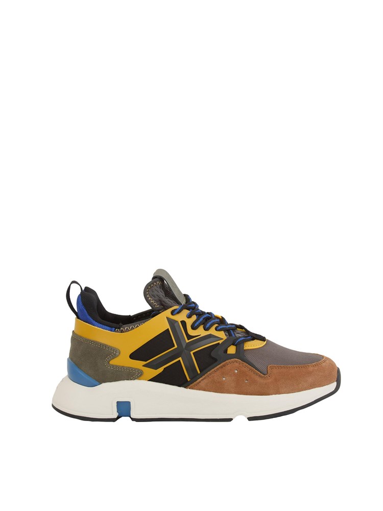 Sneakers uomo Munich Clik 103 in pelle e tessuto giallo e marrone