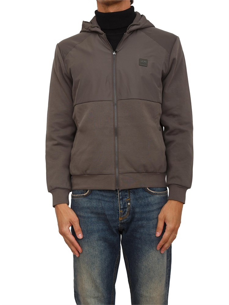 Felpa Antony Morato con zip e cappuccio in cotone interlock e tessuto tecnico verde