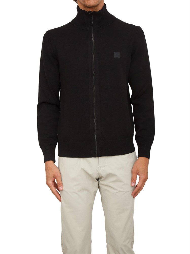 Maglia giubbotto Boss uomo in misto cotone e cashmere nero