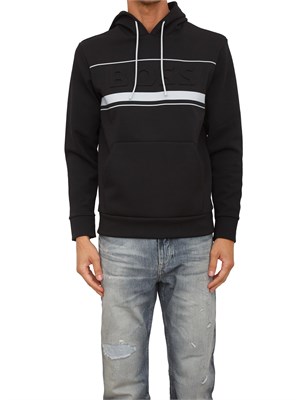 Felpa cappuccio Boss uomo in misto cotone nero in UOMO